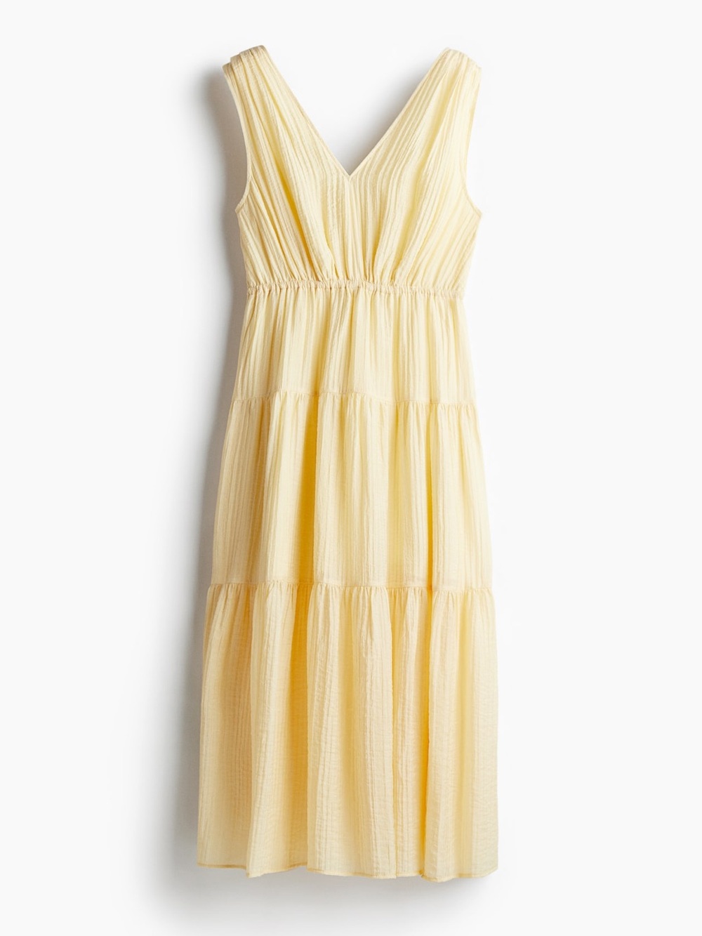 H&M Pale Yellow Tiered V‑Neck Maxi Dress